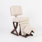 Cream-colored massage chair with wooden frame on a white background